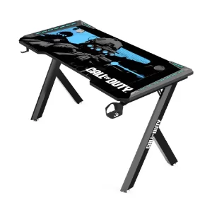 Call Of Duty (COD) Hawksbill Series RGB Flowing Light Gaming Desk With Mouse pad, Headphone Hook & Cup Holder - Black/Blue