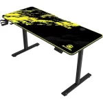 GamerTek GT-Elevate X Gaming Desk, Button Operated Electronic Lift, Headset & Cup Holder, Spacious Design, Adjustable Height, Oversized Mousepad, Yellow & Black | GT-Elevate-X-YB