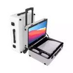 POGA Lux White - Gaming Case (Compatible with PlayStation 5), Portable Console Travel Case incl. Trolley and 24‘‘ AOC Gaming Monitor - White (V2 - Bluetooth Speaker Optional)
