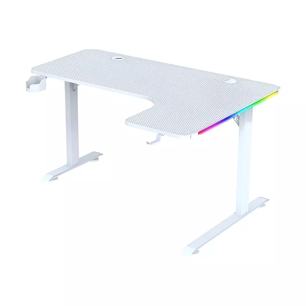 L-Shaped RGB Gaming Desk – White (Right Side)