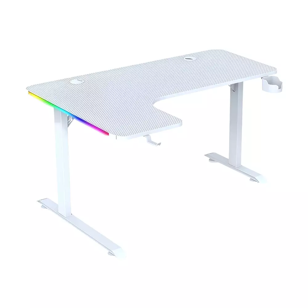 L-Shaped RGB Gaming Desk – White (Left Side)