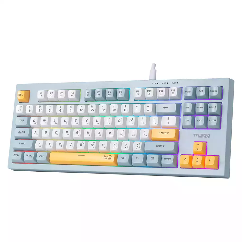 Twisted Minds TM-MK75-W 80% Wired Keyboard – 87 Keys, RGB Backlit, EN/AR Layout, Anti-Ghosting (Blue)