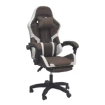Fabric Gaming Chair with Footrest & Lumbar Support (Brown + White)