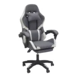 Fabric Gaming Chair with Footrest & Lumbar Support (Grey White)
