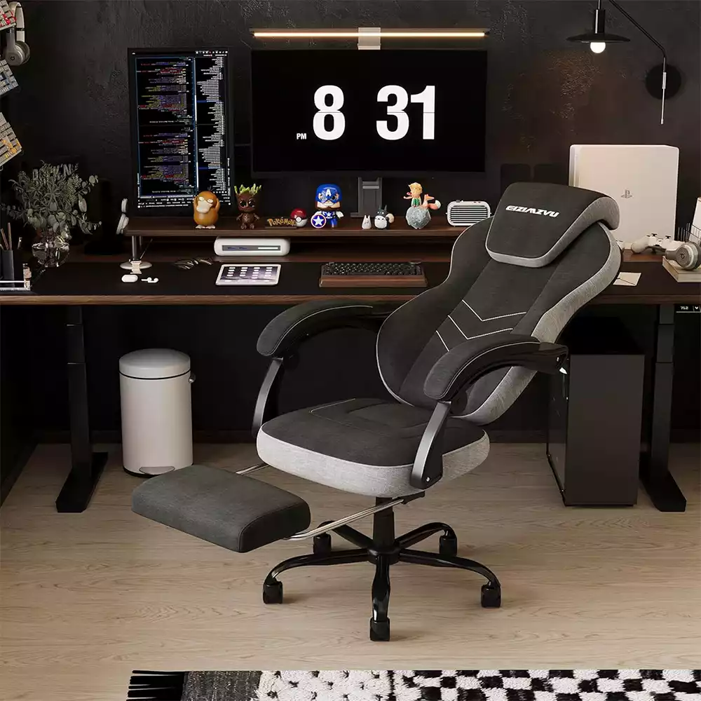 EIZIMZVU Ergonomic Gaming & Office Chair with Adjustable Headrest, Retractable Footrest & Reclining Backrest – Dark Green