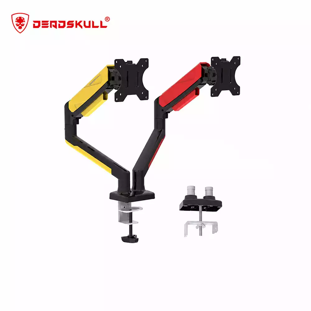 Deadskull Dual Gaming Monitor Arm Desk Mount – Red & Yellow