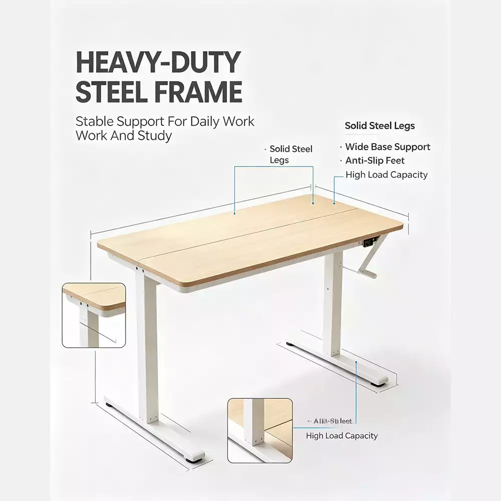 Manual Height Adjustable Standing Desk 140 × 60 cm | Heavy-Duty Steel Frame | Maple